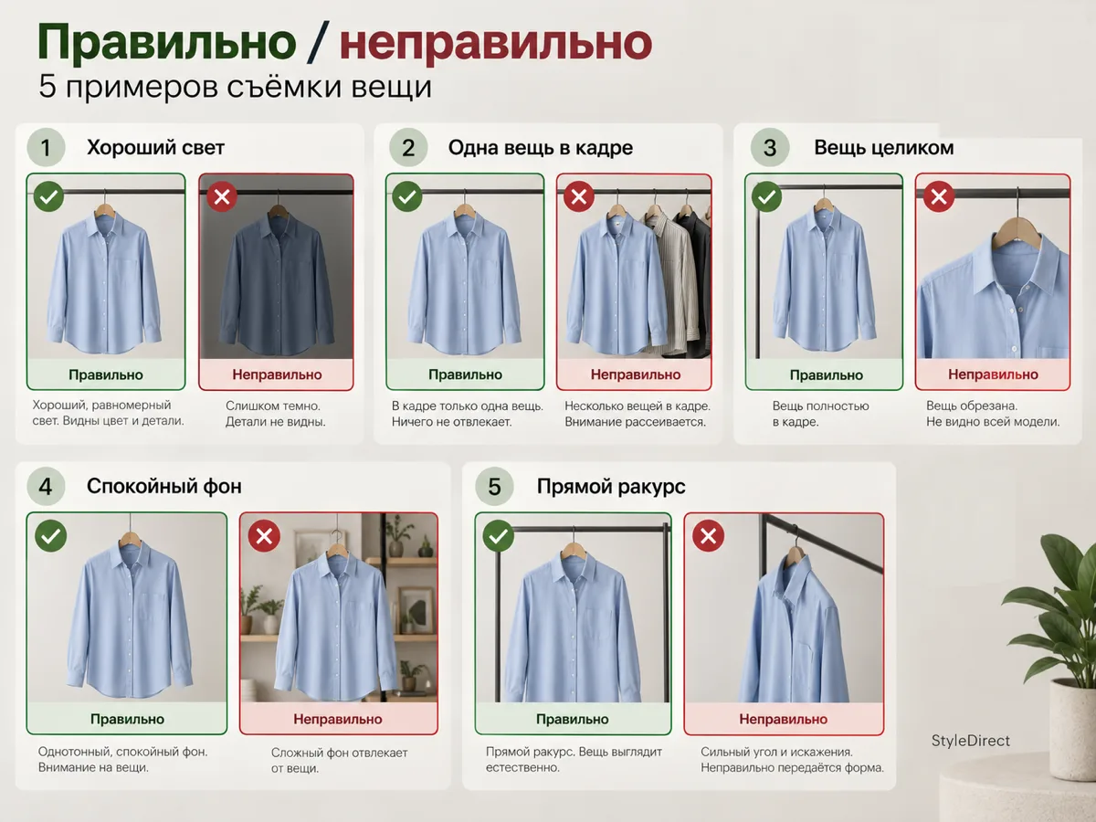 Правильно и неправильно: пять примеров съёмки вещи для цифрового гардероба